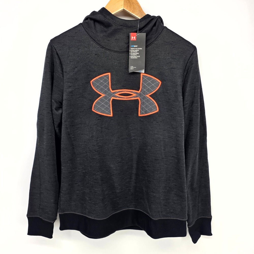 Under Armour Hoodie Womens Medium Black ColdGear Quilted Logo Sweatshirt 1317891